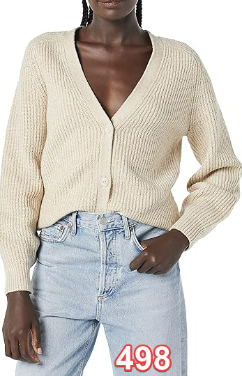 Amazon Essentials Women's Soft Touch Ribbed Blouson Cardigan Beige Large
