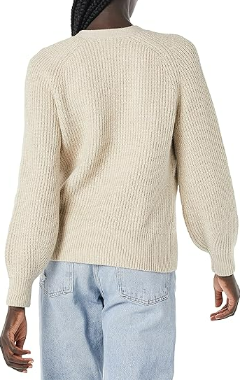 Amazon Essentials Women's Soft Touch Ribbed Blouson Cardigan Beige Large