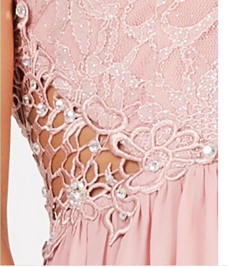 CITY STUDIOS Juniors' Dress Embellished Illusion Tulip Gown Pink 7 Girl's Prom