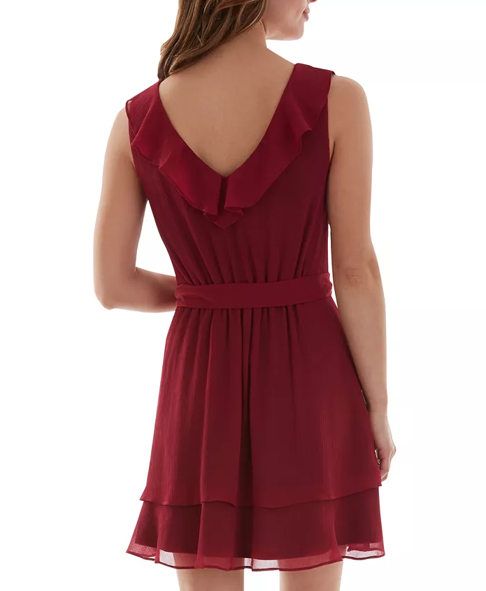 BCX JUNIORS RUFFLED FIT FLARE D WINE M