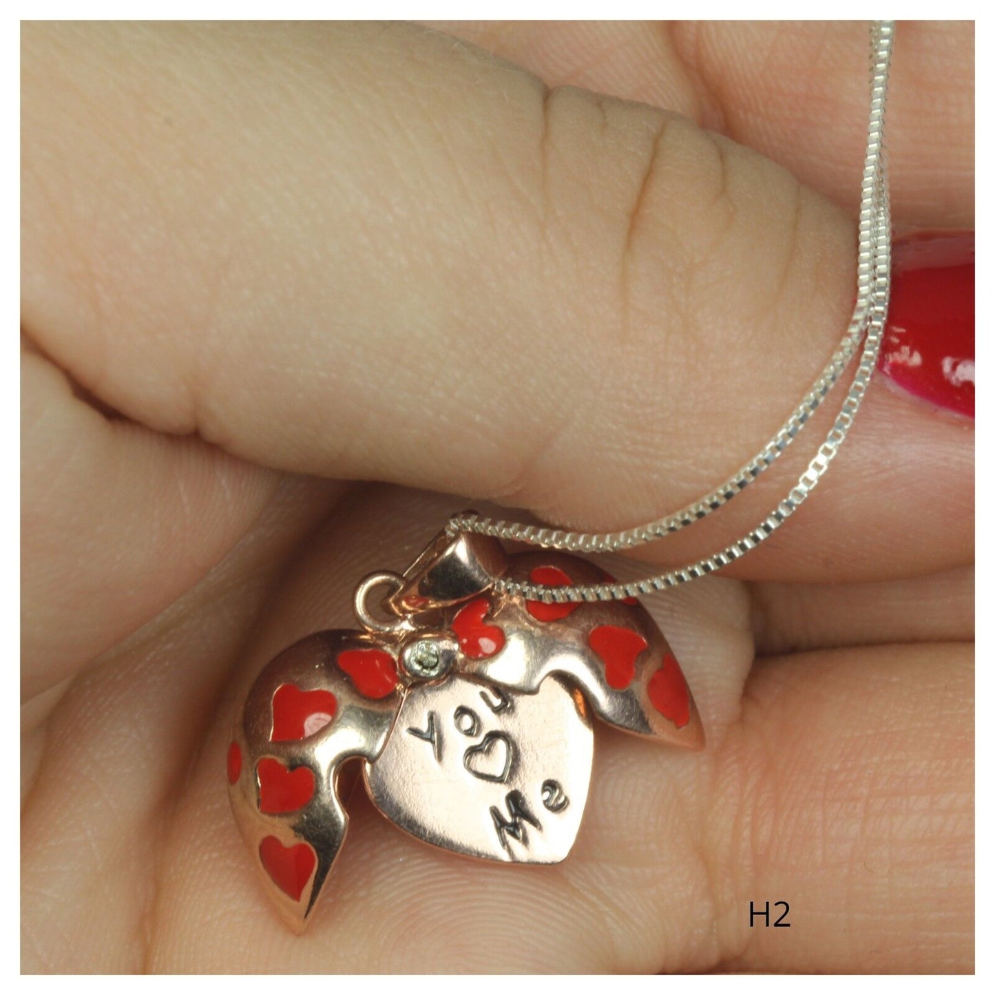 You Love Me Sterling Silver Red Hearts Pendant Open Heart Pendant Necklace Chain