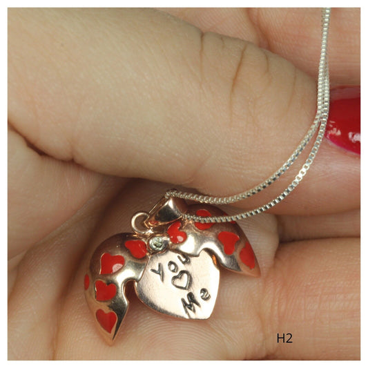 You Love Me Sterling Silver Red Hearts Pendant Open Heart Pendant Necklace Chain