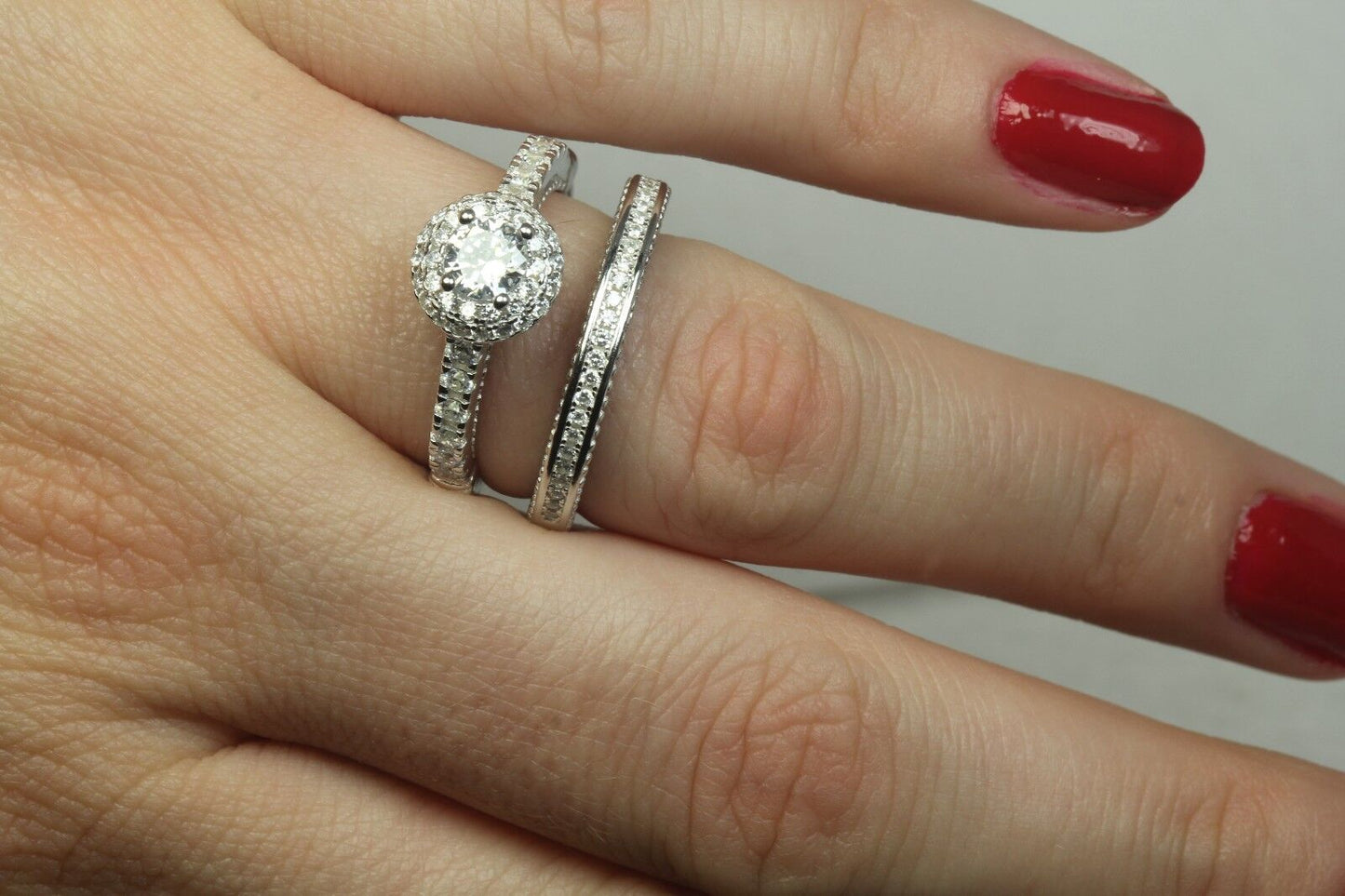 1.23 CT Round Cut Sterling Silver 925 Bridal Engagement Ring Wedding Ring Set 8g