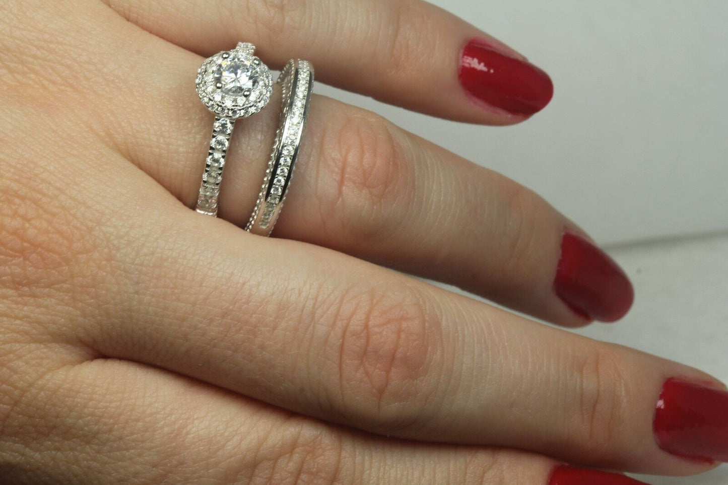 1.23 CT Round Cut Sterling Silver 925 Bridal Engagement Ring Wedding Ring Set 8g