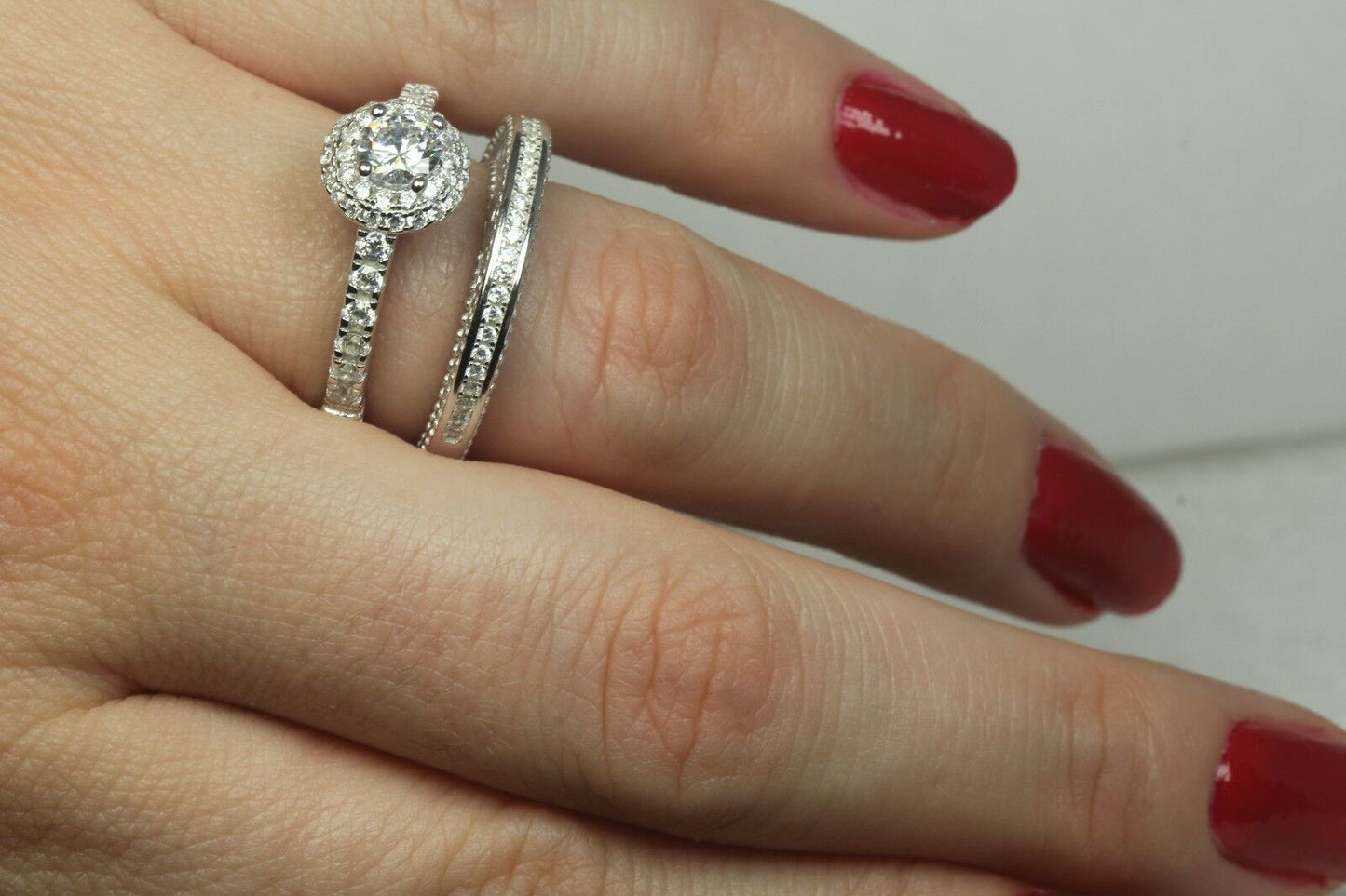 1.23 CT Round Cut Sterling Silver 925 Bridal Engagement Ring Wedding Ring Set 8g