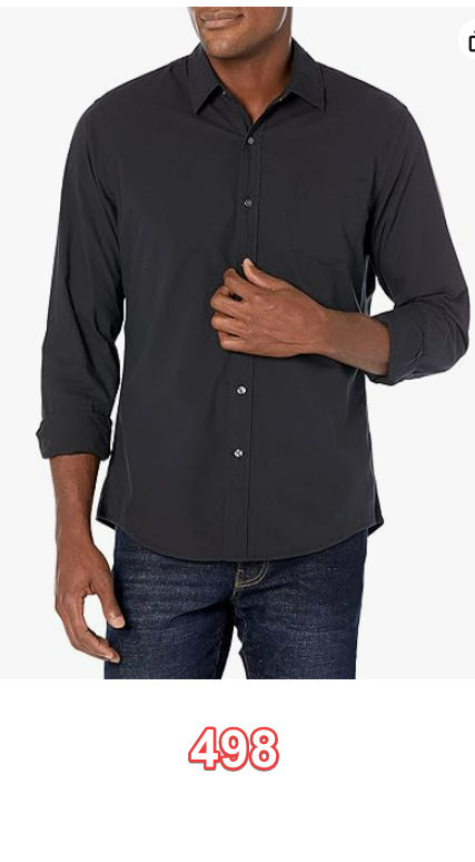 Amazon Essentials Men's Slim-Fit Long-Sleeve Poplin Shirt Black M