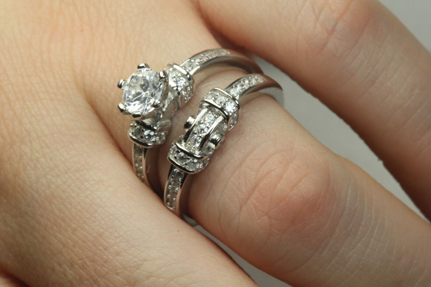 1.83 CT CZ Sterling Silver 925 Engagement Ring Wedding Ring Set 6gm