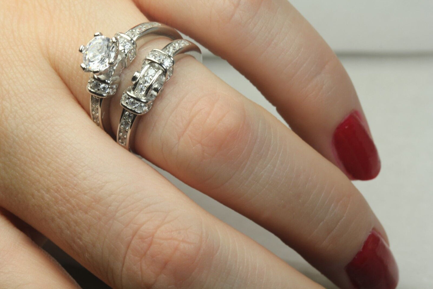 1.83 CT CZ Sterling Silver 925 Engagement Ring Wedding Ring Set 6gm