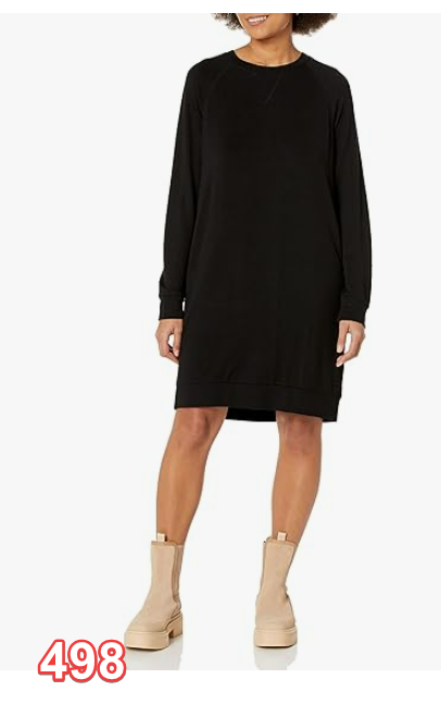 Daily Ritual Women's Cozy Knit Relaxed-Fit Long-Sleeve Raglan Sweatshirt Dress L