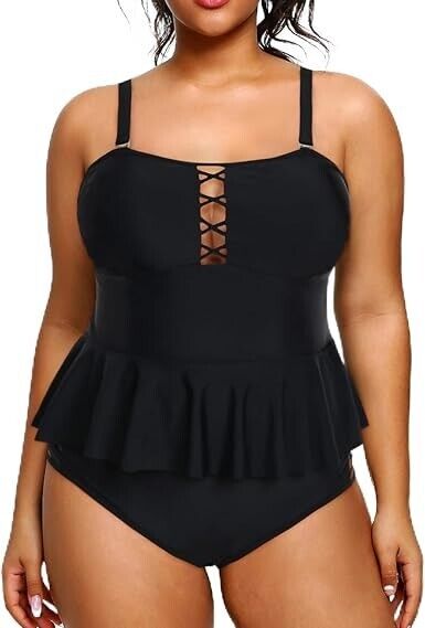 Yonique Plus Size Swimsuit Women Tummy Control Two Piece Bathing Suits Tops, 18W