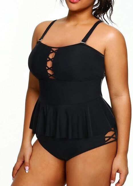 Yonique Plus Size Swimsuit Women Tummy Control Two Piece Bathing Suits Tops, 18W