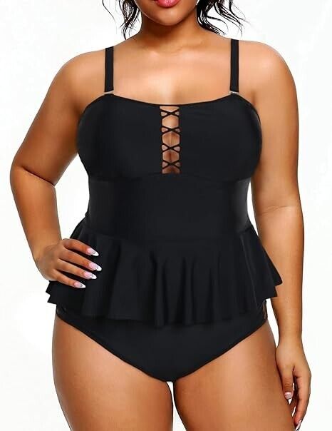 Yonique Plus Size Swimsuit Women Tummy Control Two Piece Bathing Suits Tops, 18W