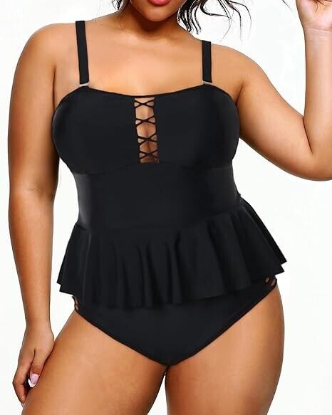 Yonique Plus Size Swimsuit Women Tummy Control Two Piece Bathing Suits Tops, 18W