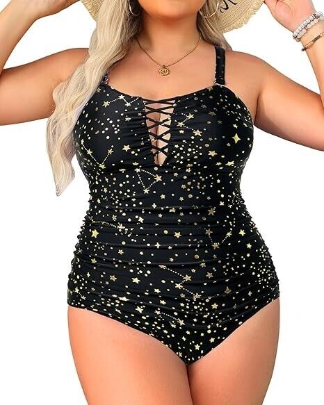 Yonique Women Plus Size One Piece Swimsuits Tummy Control Bathing Suits Black M