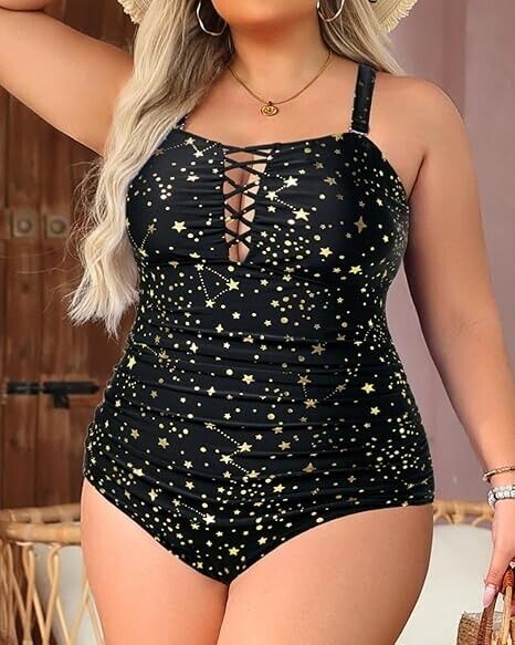 Yonique Women Plus Size One Piece Swimsuits Tummy Control Bathing Suits Black M