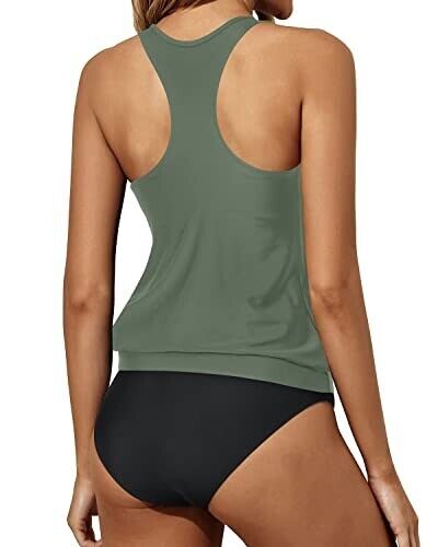 Yonique Blouson Two Piece Tankini Swimsuits Women Tummy Control Bathing Suits, M
