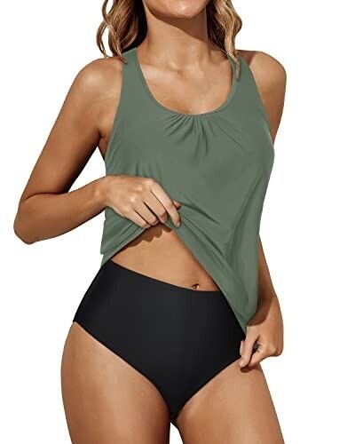 Yonique Blouson Two Piece Tankini Swimsuits Women Tummy Control Bathing Suits, M