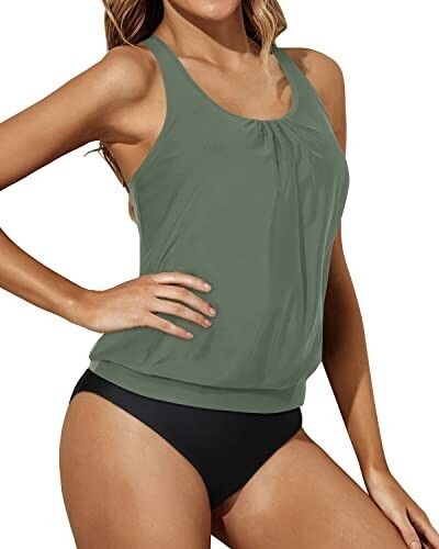 Yonique Blouson Two Piece Tankini Swimsuits Women Tummy Control Bathing Suits, M