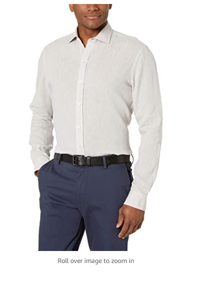 Buttoned Down Men's Slim Fit Casual Linen Cotton Shirt, Khaki Chambray, Large