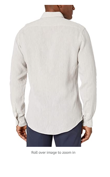 Buttoned Down Men's Slim Fit Casual Linen Cotton Shirt, Khaki Chambray, Large