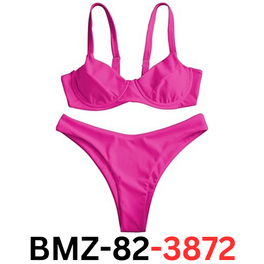 ZAFUL Women's Ribbed Underwire Bikini Set High Cut Colorblock V Notch Swimwear S