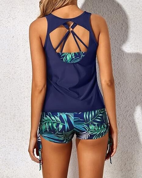 Yonique 3 Piece Tankini Swimsuit for Women Swim Tank Top Bathing Suits, Green, L