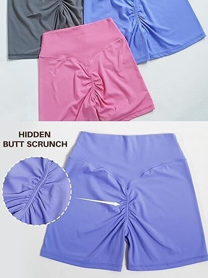 Sunzel Women's Biker Gym Shorts Hidden Butt Scrunch High Waisted Butt Lift, 6" S