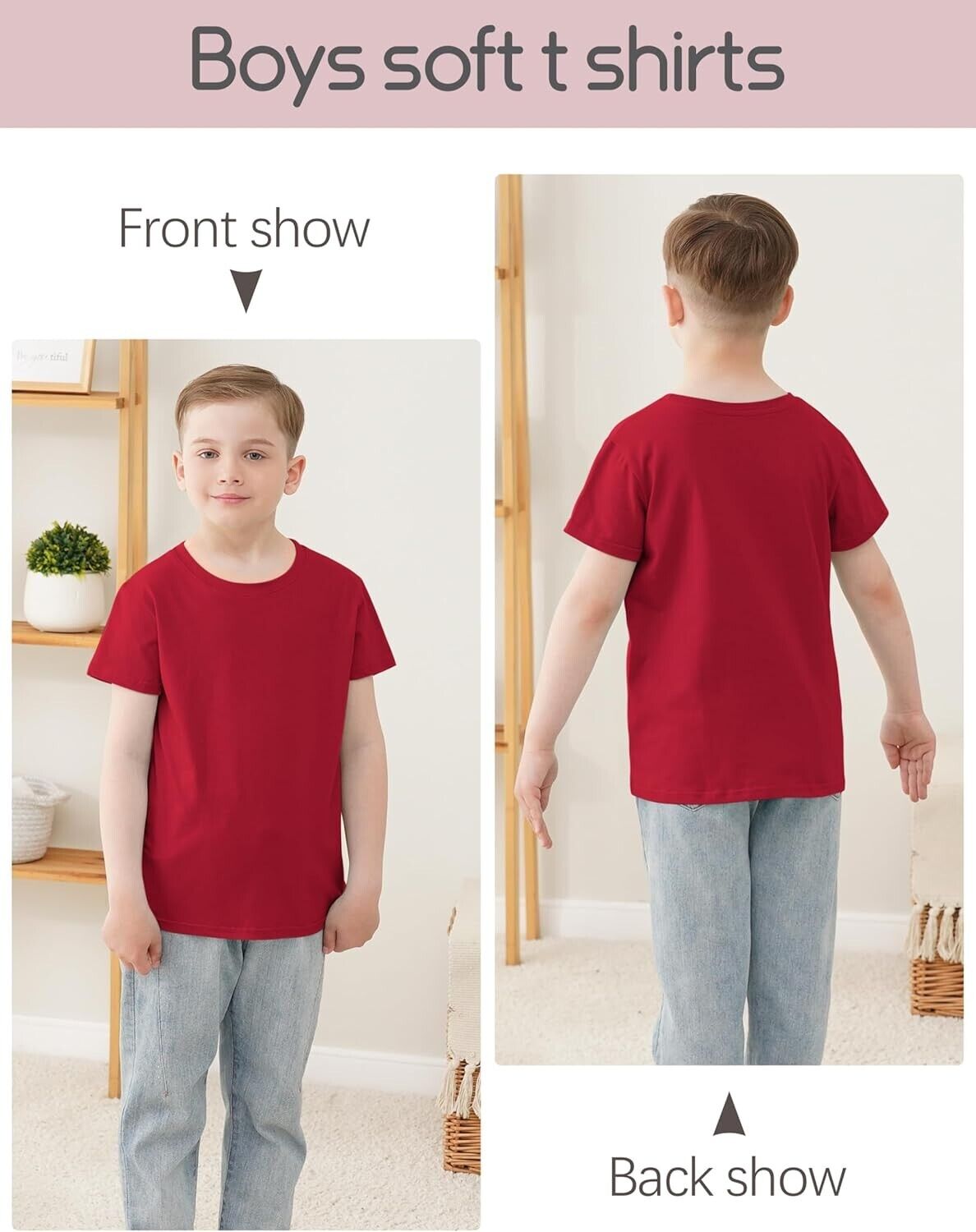 YERIOK 5 Pack Boys Shirts Short Sleeve Cotton T-Shirts Kids Toddler 7-8 Yr Black