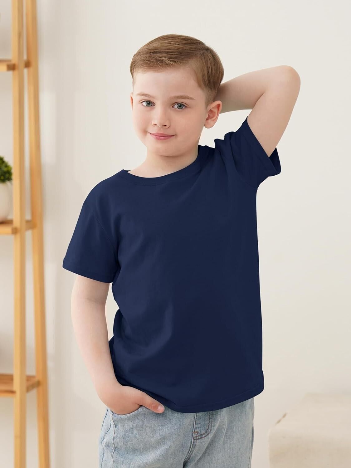 YERIOK 5 Pack Boys Shirts Short Sleeve Cotton T-Shirts Kids Toddler 7-8 Yr Black