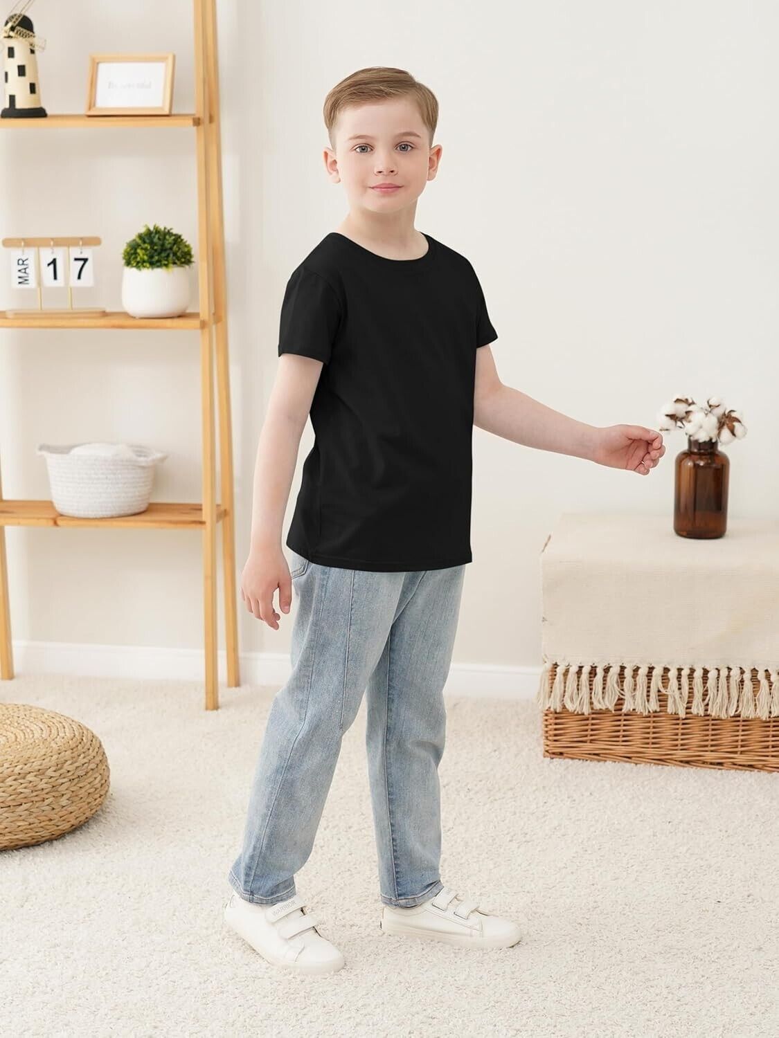 YERIOK 5 Pack Boys Shirts Short Sleeve Cotton T-Shirts Kids Toddler 7-8 Yr Black
