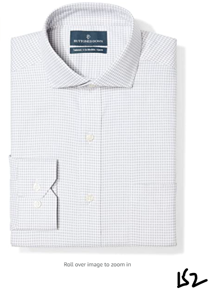Buttoned Down Men's Tailored Fit Cutaway-Collar Grey Houndstooth Dress Shirt L