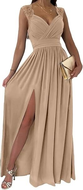 Dokotoo Women Elegant Floor Length A-Line Wrap Deep V-Neck Backless Maxi Dress M