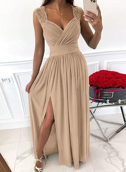 Dokotoo Women Elegant Floor Length A-Line Wrap Deep V-Neck Backless Maxi Dress M