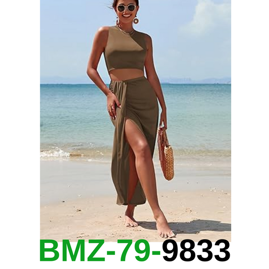 ZAFUL Women's Casual Sleeveless Summer Two Piece Outfits Solid Crop Top, L
