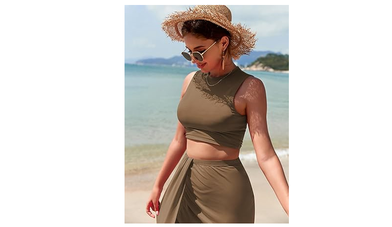 ZAFUL Women's Casual Sleeveless Summer Two Piece Outfits Solid Crop Top, L