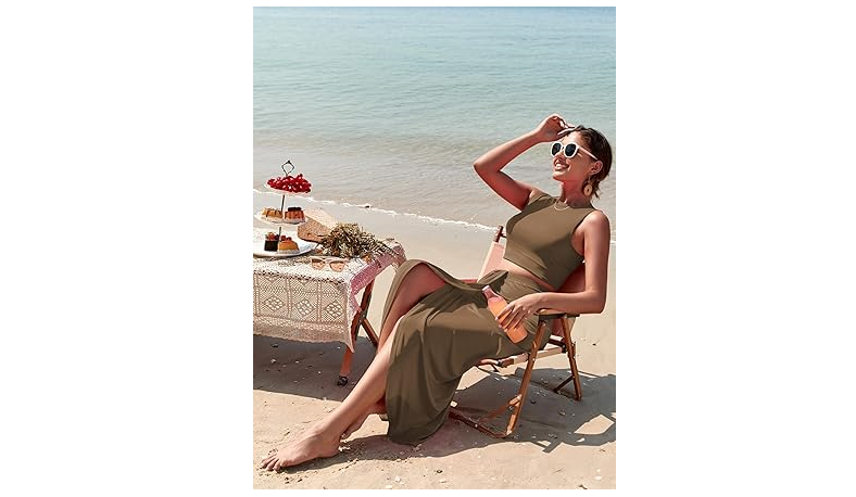 ZAFUL Women's Casual Sleeveless Summer Two Piece Outfits Solid Crop Top, L