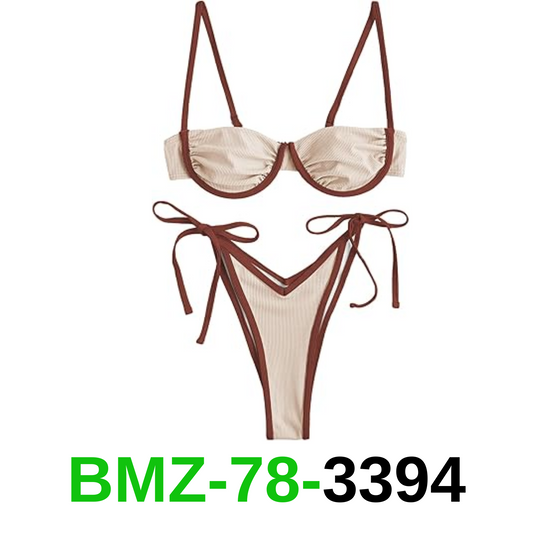 ZAFUL Women's Underwire Bikini High Cut Bikini Set Tie Side Bottom Two Piece Swi