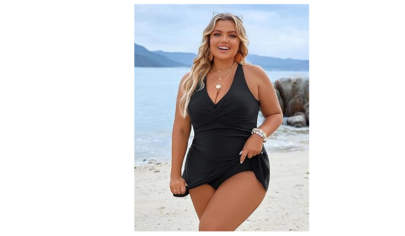 Blooming Jelly Women Plus Size Swim Dress Swimsuit One Piece Tummy Control, XXL