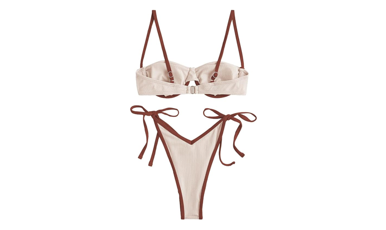 ZAFUL Women's Underwire Bikini High Cut Bikini Set Tie Side Bottom Two Piece Swi