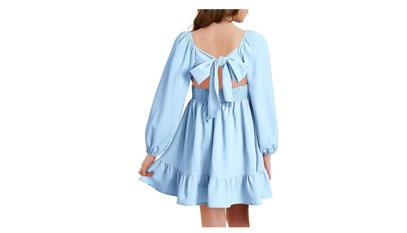 DOKOTOO KIDS Girls Long Sleeve Ruffle Hem Off Shoulder Dress Cute Square, 8-9y