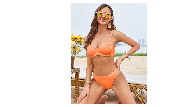 ZAFUL Women's Ribbed Underwire Bikini Set High Cut Colorblock V Notch Swimwear,L