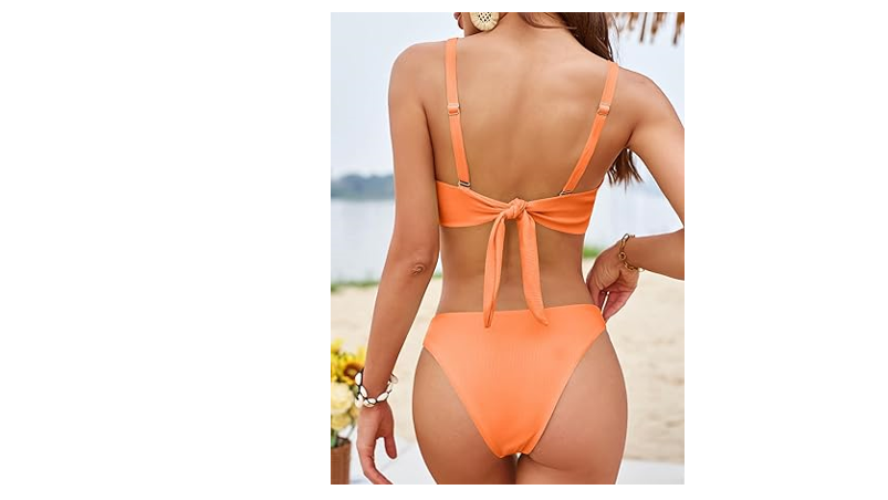 ZAFUL Women's Ribbed Underwire Bikini Set High Cut Colorblock V Notch Swimwear,L