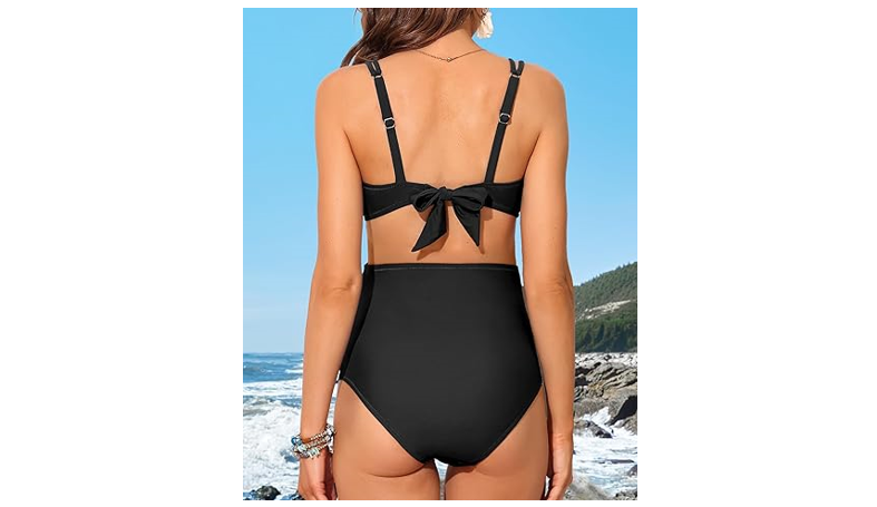 Charmo Scalloped Maternity Bikini Swimsuit Two Piece High Waist Ruched, XL