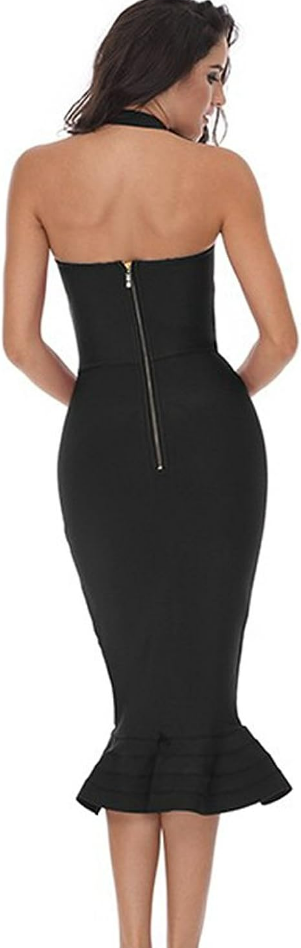 whoinshop Women’s Halter Fishtail Mermaid Bodycon Cocktail Bandage Dress Black L
