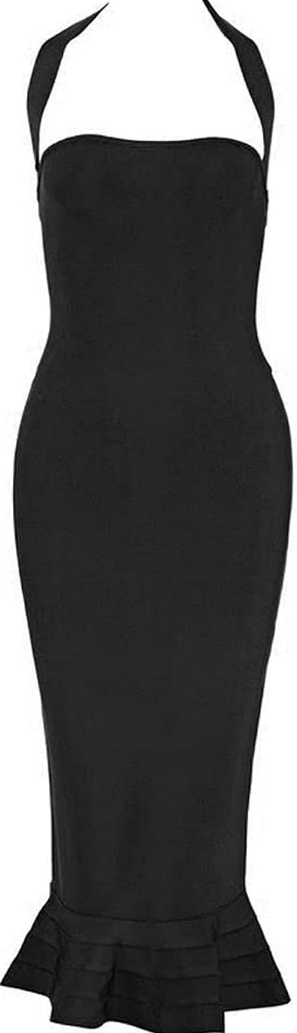 whoinshop Women’s Halter Fishtail Mermaid Bodycon Cocktail Bandage Dress Black L