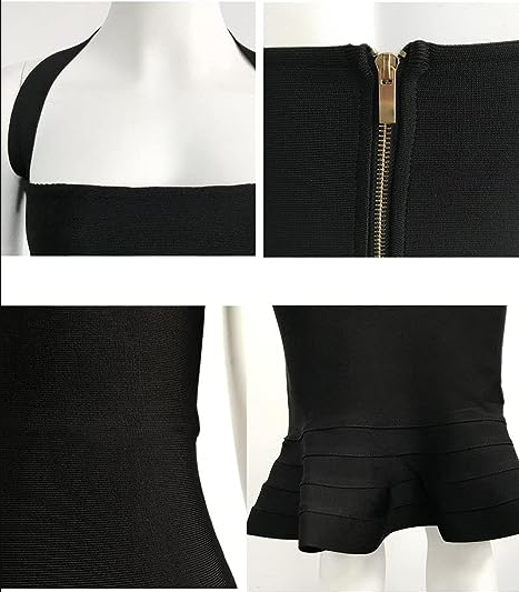 whoinshop Women’s Halter Fishtail Mermaid Bodycon Cocktail Bandage Dress Black L