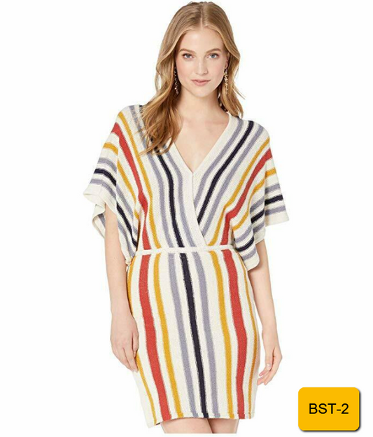 Cupcakes and Cashmere Frances Striped Sweater Dress Knit Dolman Dress Oatmeal XS