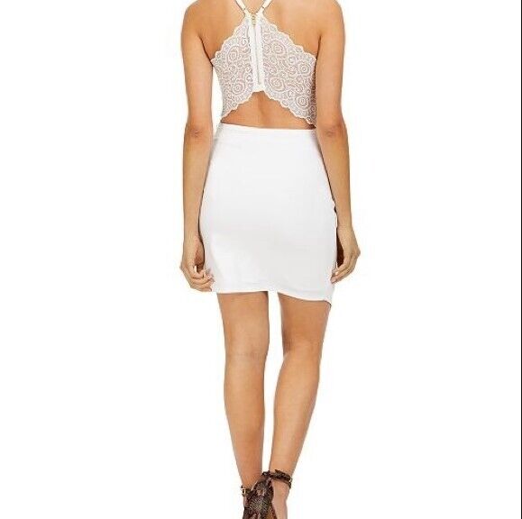Emerald Sundae Junior's little white dress White Lace-Back Bodycon Girl's Dress