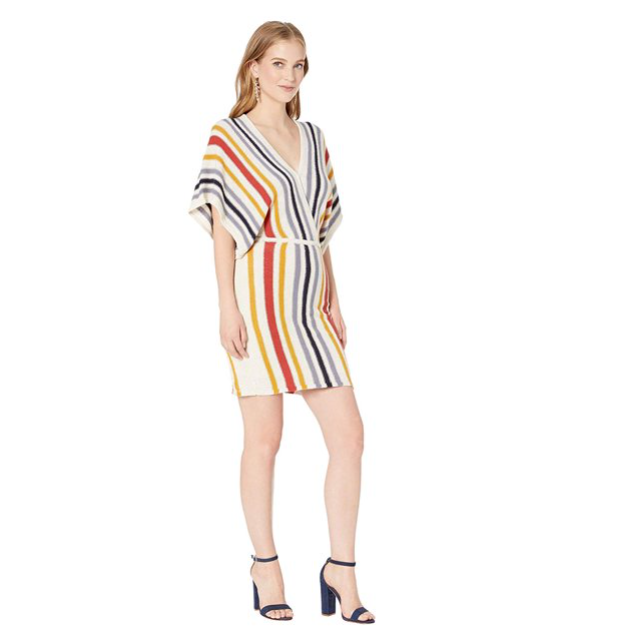 Cupcakes and Cashmere Frances Striped Sweater Dress Knit Dolman Dress Oatmeal XS