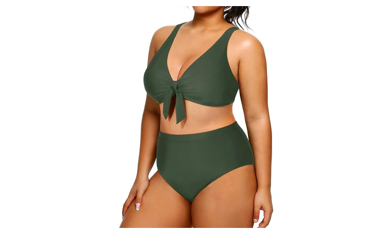 Yonique Women Size Two Piece Swimsuits High Waisted Bikini Set Tie Knot, 16 Plus